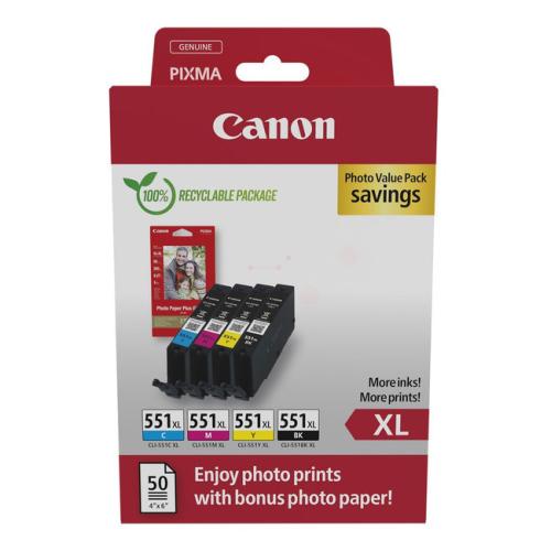 Canon Druckerpatrone / Fotopapier schwarz / Cyan / magenta / gelb (6443B006 / CLI551XL) (Multipack, hohe Kapazität)