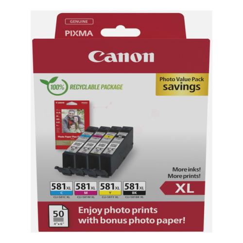 Canon Druckerpatrone / Fotopapier schwarz / Cyan / magenta / gelb (2052C006 / CLI581XL) (Multipack, hohe Kapazität)