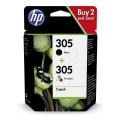 HP Tintenpatrone schwarz / Farbe (6ZD17AE / 305) (Doppelpack, Multipack)